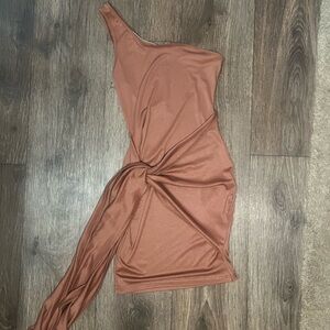 Brown off the shoulder dress